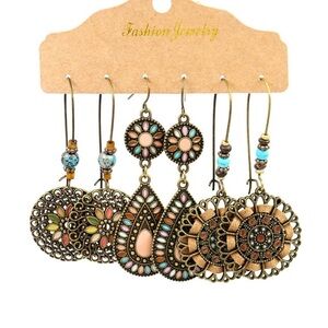 Earrings in Gold Boho Retro Style Hollow Dangle Earring Set of 3